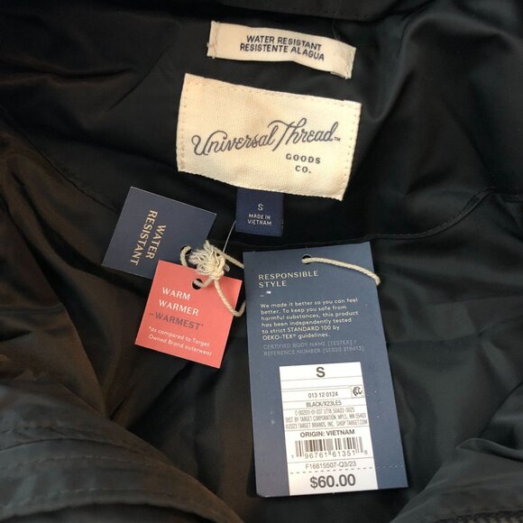 Universal Thread Womens Black Water-Resistant Parka Coat Cinch Waist Hooded S - Picture 3 of 6